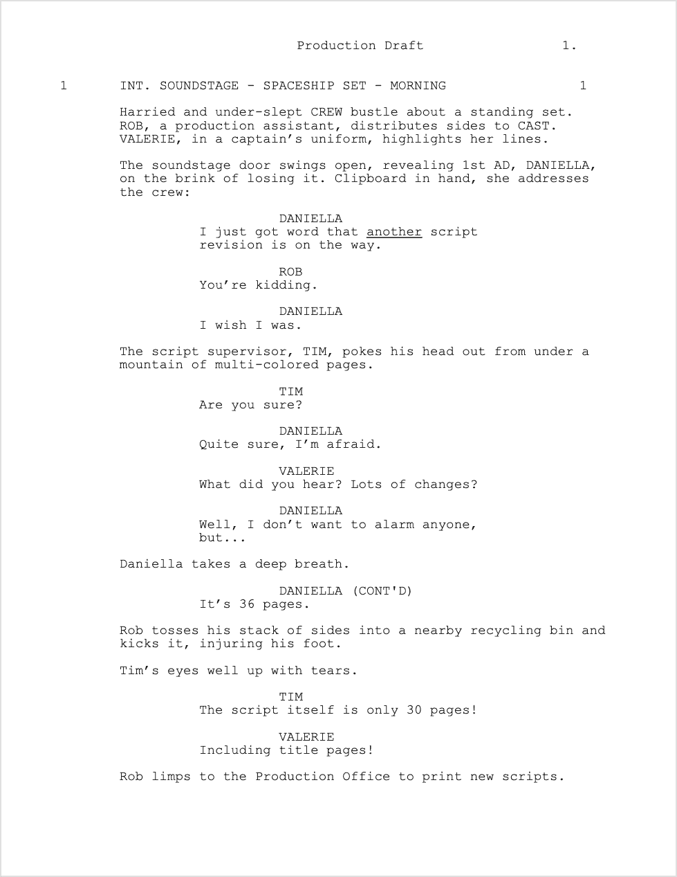 Attack of the Triple Buffs Script Page Scriptation Script Breakdown A production draft script page featuring cast, props and sets.