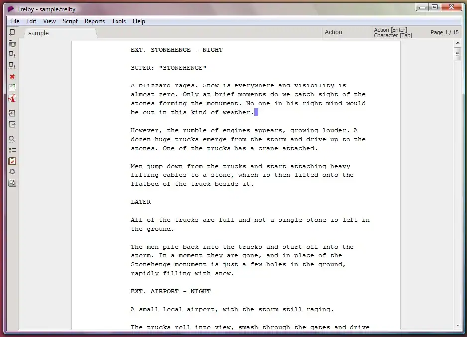 Trelby, the free open-source screenwriting software for Windows and Linux.